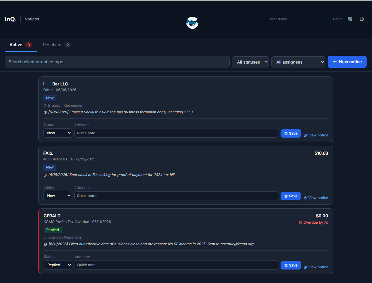InQ Notices Interface